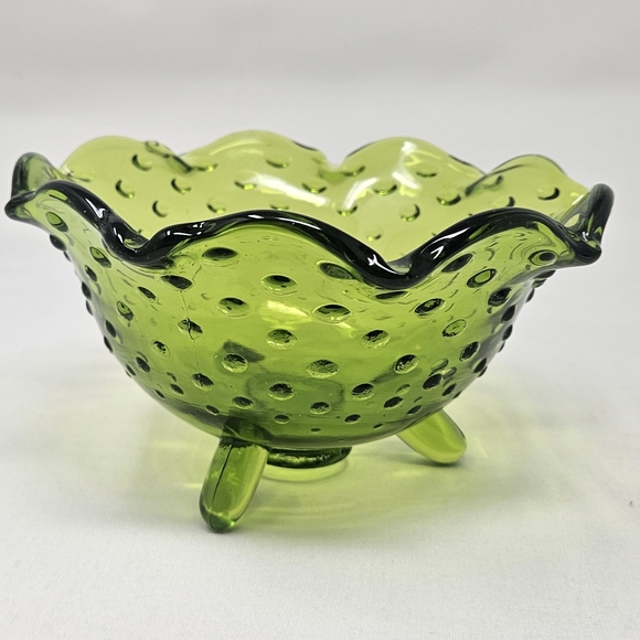 VIKING GLASS green ruffle hobnail dish vintage - Picture 16 of 16